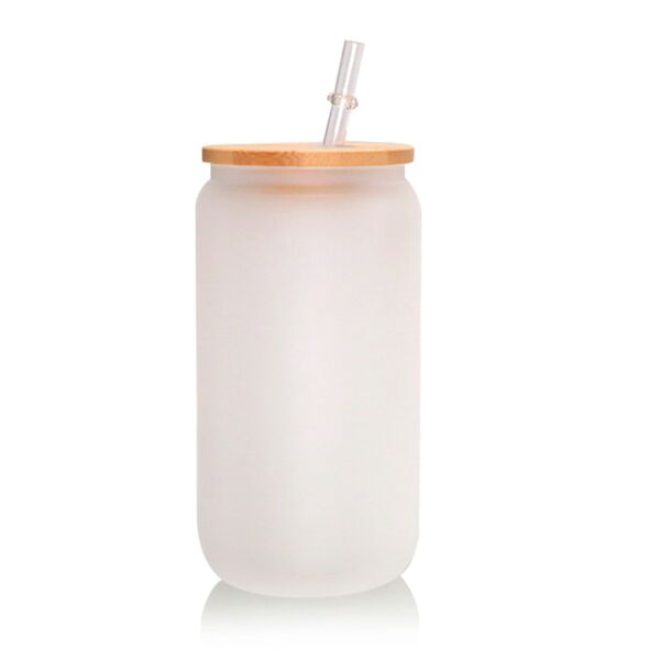 Frosted Can Glass Mug with Bamboo Lid Thumbnail