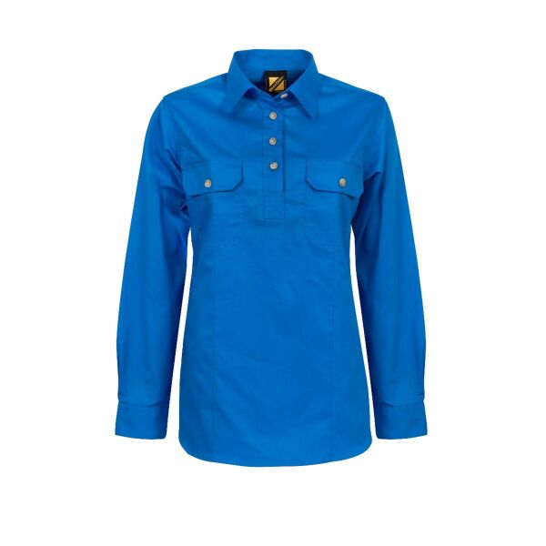 LADIES LIGHTWEIGHT LONG SLEEVE CLOSED FRONT COTTON DRILL SHIRT Thumbnail