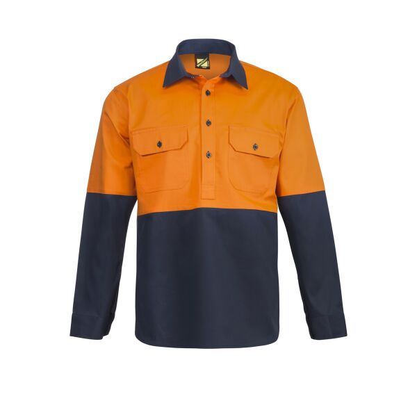 HI VIS CLOSED FRONT COTTON DRILL SHIRT WITH SEMI GUSSET SLEEVES Thumbnail