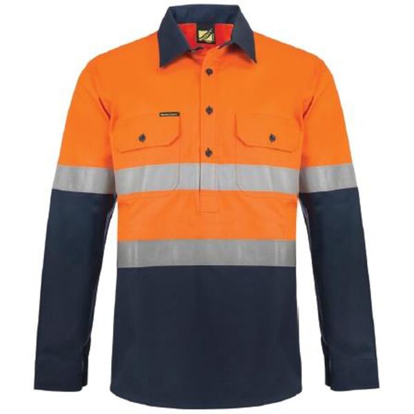 HI VIS CLOSED FRONT COTTON DRILL REFLECTIVE SHIRT WITH SEMI GUSSET SLEEVES Thumbnail
