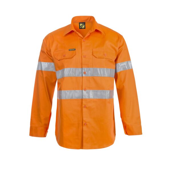 HI VIS LONG SLEEVE REFLECTIVE COTTON DRILL SHIRT Thumbnail