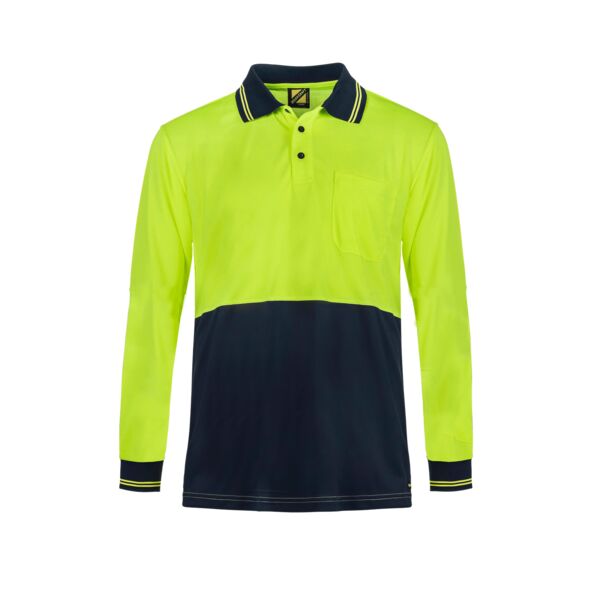 HI VIS LIGHTWEIGHT LONG SLEEVE MICROMESH POLO WITH POCKET Thumbnail