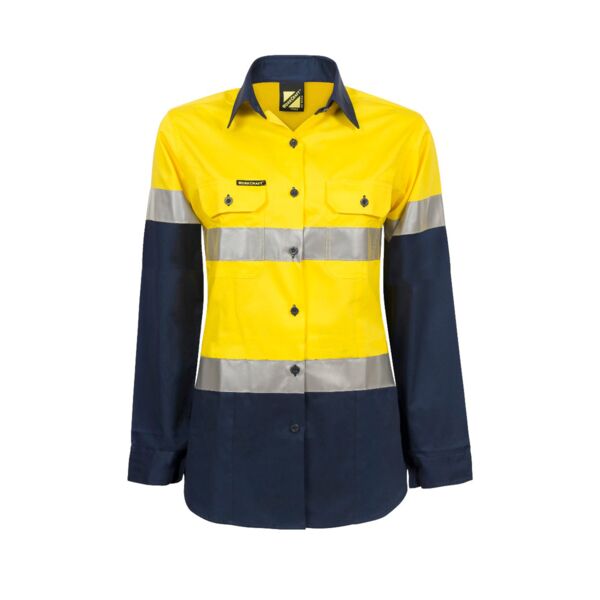 LADIES LIGHTWEIGHT HI VIS LONG SLEEVE VENTED REFLECTIVE COTTON DRILL SHIRT Thumbnail