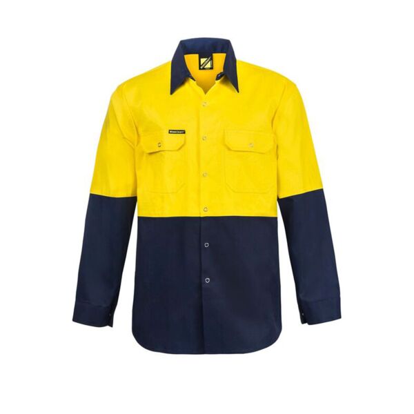 HI VIS LONG SLEEVE COTTON DRILL INDUSTRIAL LAUNDRY SHIRT WITH PRESS STUDS Thumbnail